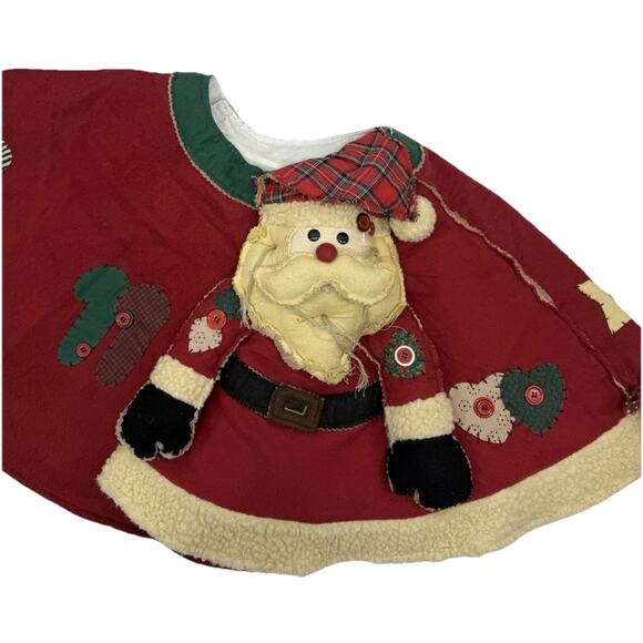 Vintage Santa Claus Christmas Tree Skirt 39" Red Patchwork Button Accents Velcr - Picture 4 of 11